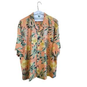Bermuda Bay Men's 100% Silk Hawaiian Shirt Size XXL Peach Floral Button Up
